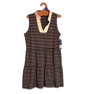 Nautica Jeans Navy Blue and White Striped Nautical Summer Beach Dress Size L